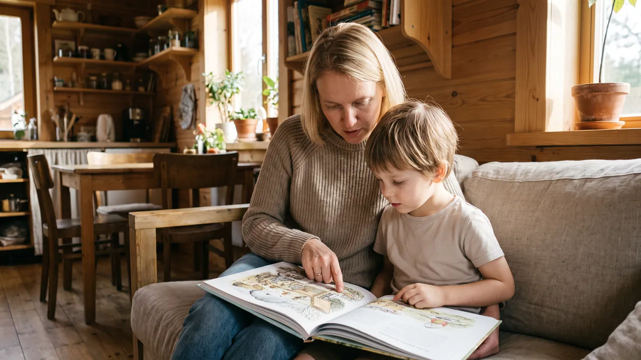 Родитель и ребёнок рассматривают книжку