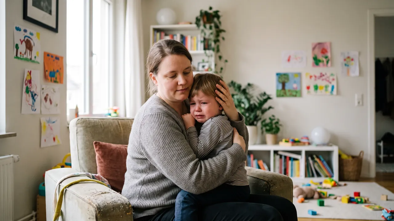 Родитель спокойно рядом с плачущим ребёнком