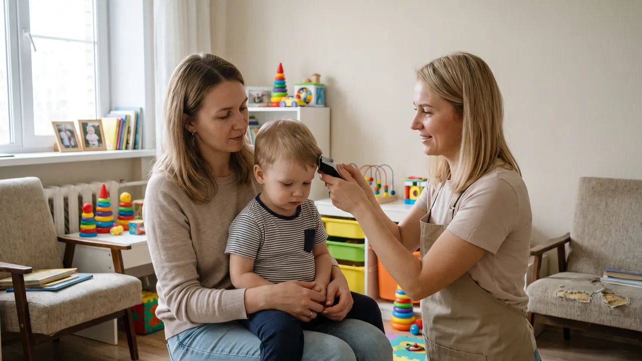 Спокойная стрижка на коленях у родителя